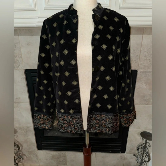 Hearts of Palms printed Corduroy Jacket with embroidered borders-size approx Lg - Picture 1 of 14